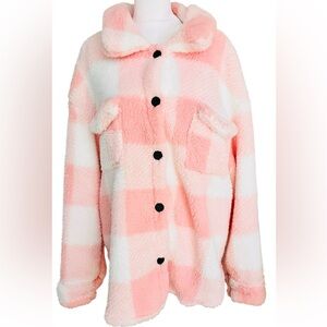 Pink and White Plaid Fleece Jacket